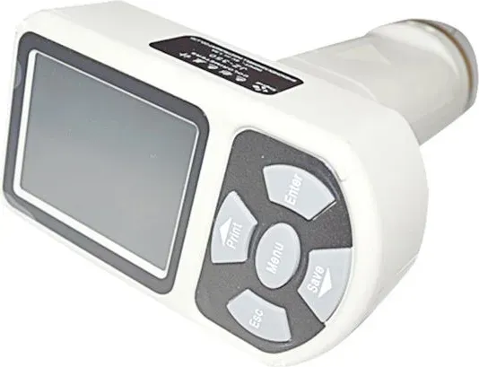 Handheld spectrophotometer used to measure colour difference (Delta E) on fabric